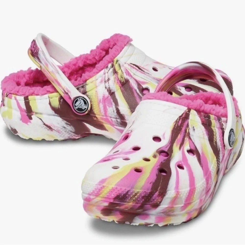 Crocs Kids Classic Lined Tie-Dye Clogs Pink Size 3 NEW